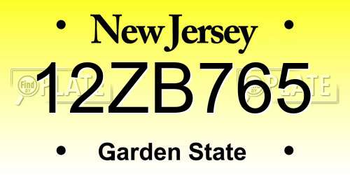 12ZB765 New Jersey License Plate