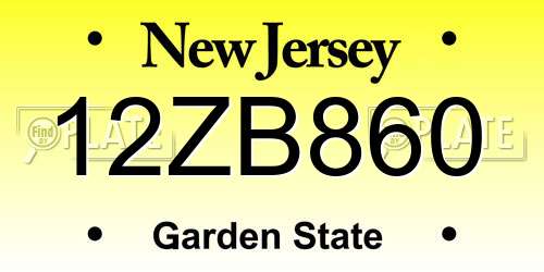 12ZB860 New Jersey License Plate