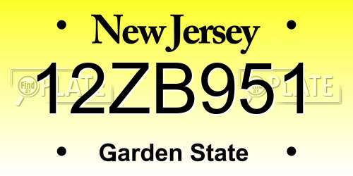 12ZB951 New Jersey License Plate