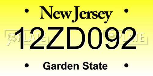 12ZD092 New Jersey License Plate