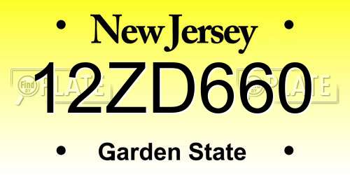 12ZD660 New Jersey License Plate