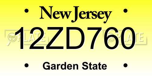 12ZD760 New Jersey License Plate