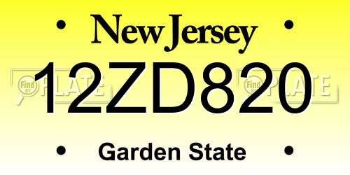 12ZD820 New Jersey License Plate