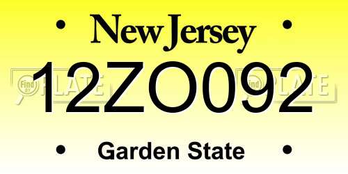 12ZO092 New Jersey License Plate