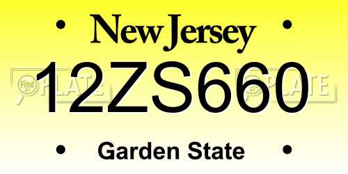 12ZS660 New Jersey License Plate