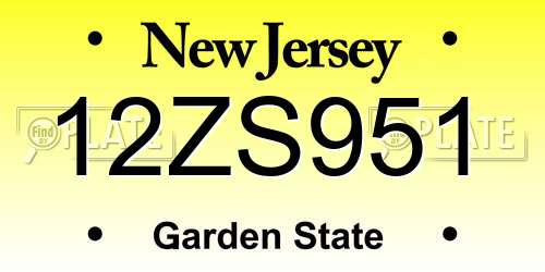 12ZS951 New Jersey License Plate