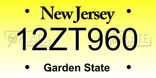 12ZT960 New Jersey License Plate