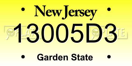 13005D3 New Jersey License Plate