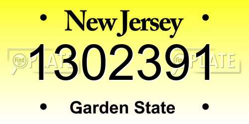 1302391 New Jersey License Plate
