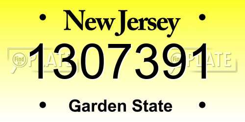 1307391 New Jersey License Plate
