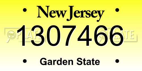 1307466 New Jersey License Plate