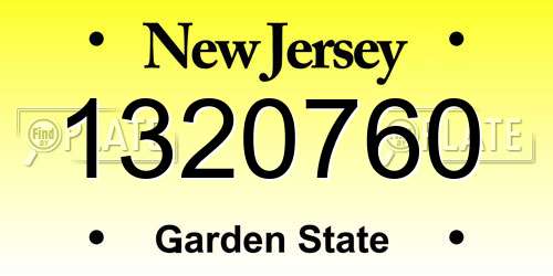 1320760 New Jersey License Plate
