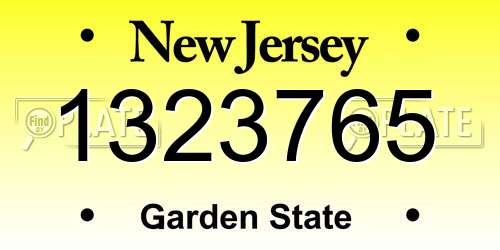 1323765 New Jersey License Plate