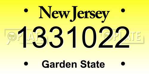 1331022 New Jersey License Plate