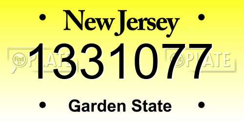 1331077 New Jersey License Plate