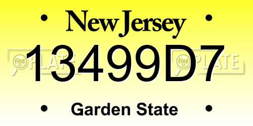 13499D7 New Jersey License Plate