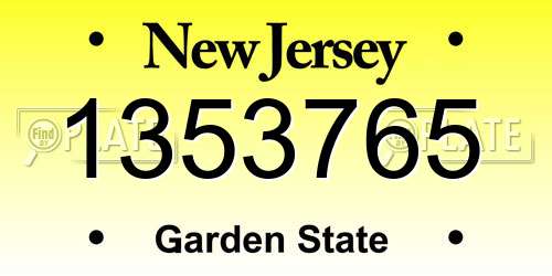 1353765 New Jersey License Plate