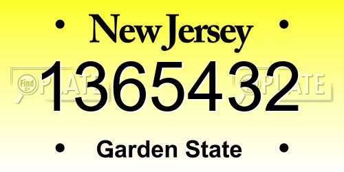1365432 New Jersey License Plate
