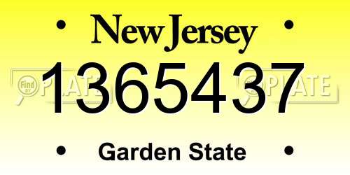 1365437 New Jersey License Plate
