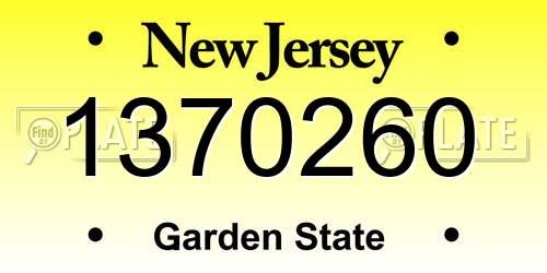 1370260 New Jersey License Plate