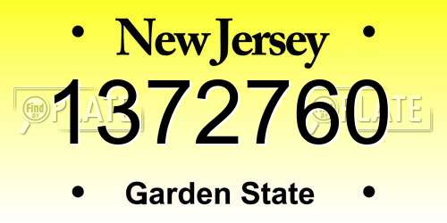 1372760 New Jersey License Plate