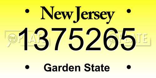 1375265 New Jersey License Plate