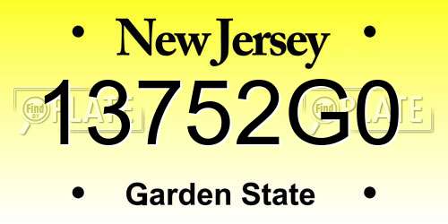 13752G0 New Jersey License Plate