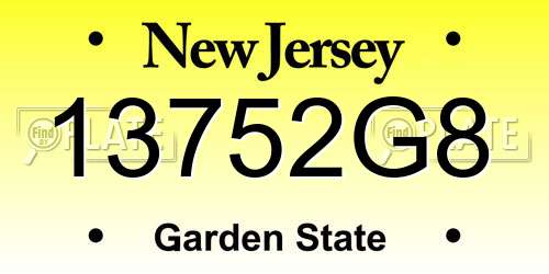13752G8 New Jersey License Plate