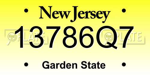 13786Q7 New Jersey License Plate