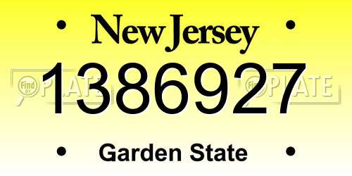 1386927 New Jersey License Plate