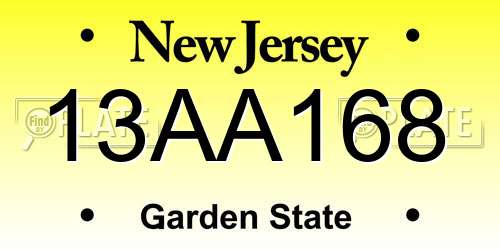 13AA168 New Jersey License Plate