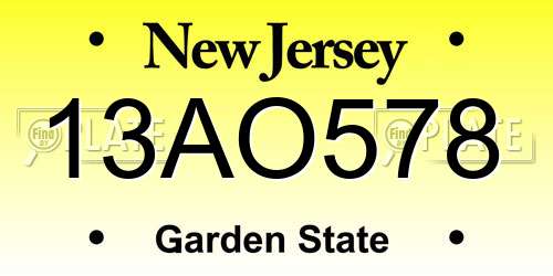 13AO578 New Jersey License Plate