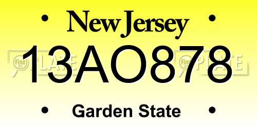 13AO878 New Jersey License Plate