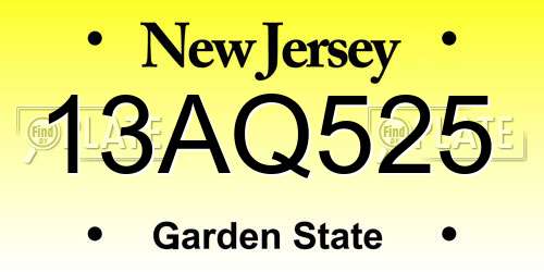 13AQ525 New Jersey License Plate