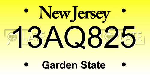 13AQ825 New Jersey License Plate