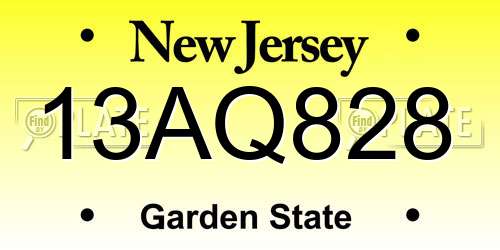 13AQ828 New Jersey License Plate