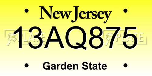 13AQ875 New Jersey License Plate