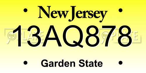 13AQ878 New Jersey License Plate