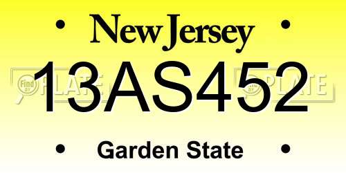 13AS452 New Jersey License Plate