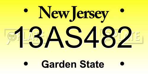 13AS482 New Jersey License Plate
