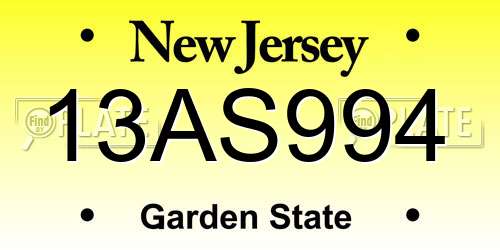 13AS994 New Jersey License Plate