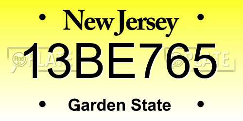 13BE765 New Jersey License Plate