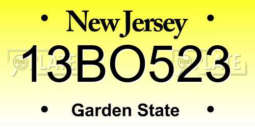 13BO523 New Jersey License Plate