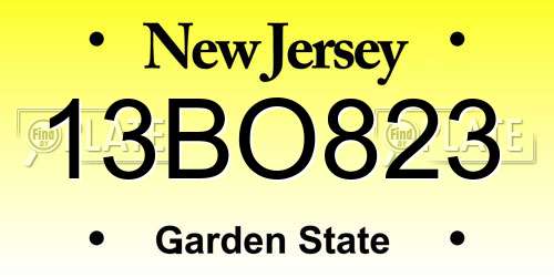 13BO823 New Jersey License Plate