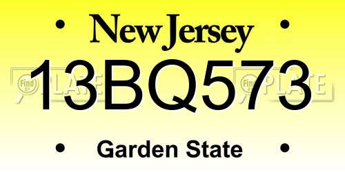 13BQ573 New Jersey License Plate
