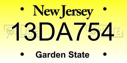 13DA754 New Jersey License Plate