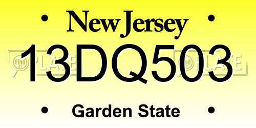 13DQ503 New Jersey License Plate