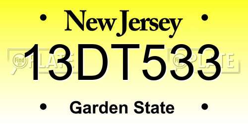 13DT533 New Jersey License Plate