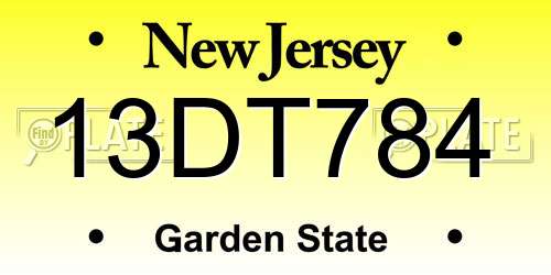 13DT784 New Jersey License Plate