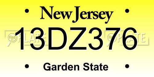 13DZ376 New Jersey License Plate